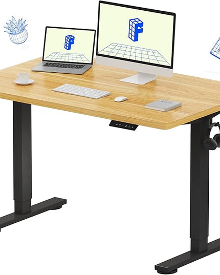 FLEXISPOT EN1 One-Piece Standing Desk with 1-Inch Thick Desktop, 48"x30" Electric Height Adjustable Desk for Home Office & Multi-Device Workstations, Maple