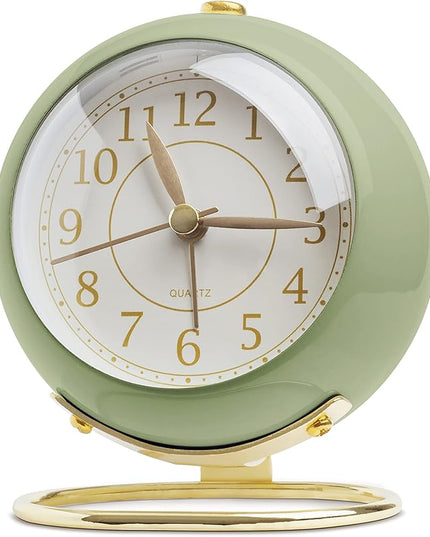 SHISEDECO Small Tableclocks Classic Non-Ticking Tabletop Alarm Clock with Backlight, Battery Operated Astronaut Deskclock with HD Glass for Living Room Bedroom Bedside Indoor Decor (Green)
