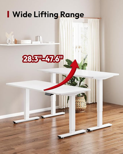 SANODESK Standing Desk Height Adjustable Electric Stand up Desk 63x28 Inches Sit Stand Home Office with Splice Board, White Frame/White Top