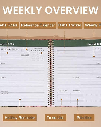 2026 Planner Weekly and Monthly Calendar Planners 8.5 x 11, Jan 2026-Dec 2026, Hard Cover Large Yearly Agenda Book with Stickers & Tabs for Women Work Home - Pink Flower