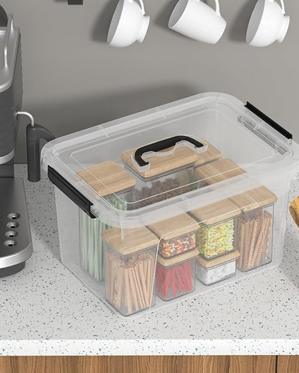 10 Quart Plastic Storage Bins with Lids and Handle, 4 Packs Clear Latching Box