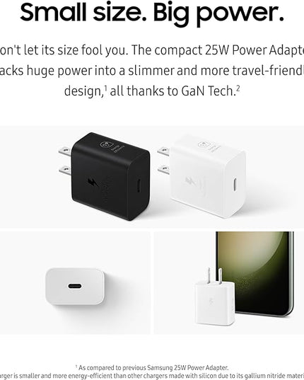 SAMSUNG 25W Wall Charger Power Adapter with Cable, Super Fast Charging, Compact Design, Compatible with Galaxy and USB Type C Devices, White