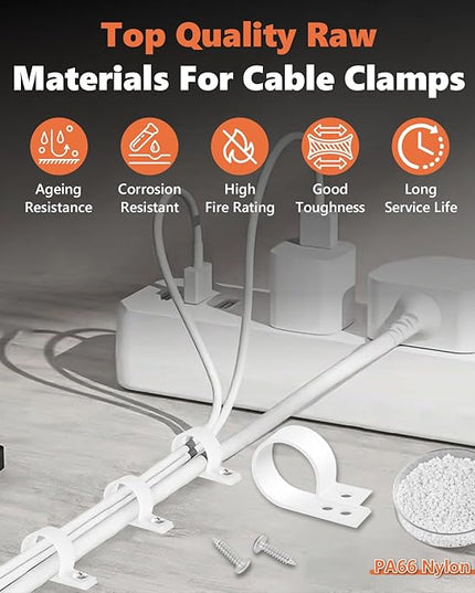 292PCS Cable Clamps, Cable Clips for Management Cord Organizer, 6 Sizes-3/16'' 1/4'' 3/8'' 1/2'' 3/4'' 1'' White PA66 Nylon R-Type Plastic Screw Mounting Cord Clamp Assortment Kit with M4 Screws