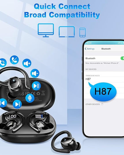 Wireless Earbuds Bluetooth 5.4 Headphones Sport, 2025 Bluetooth Earbuds with Earhooks, 50H Stereo Over Ear Buds, Earphone with 4 ENC Noise Canceling Mic, IP7 Waterproof Headset for Running/Gym/Workout