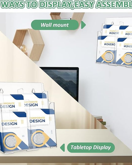 2 Pack 2 Tier Acrylic Brochure Holder 8.5x11 & 4 x9 Inches Wall Mount Brochure Display Stand Clear Pamphlet Holder Literature Holder Plastic Flyer Holder for Trifold, Magazine, Document