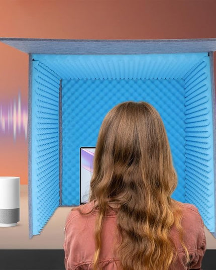 Desktop Soundproof Cover 31" H X 31" W X 31" L Recording Booth Portable Vocal Recording Booth with Double Sound Insulation Vocal Sound Absorbing Shield for Recording Studios, Offices（Blue+Gray）