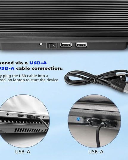 Laptop Cooling Pad, Coolertek USB Powered Laptop Cooler, 2 Blue Silent Big Fans, Height Adjustable Non-Slip Laptop Stand with Dual USB 2.0 Ports, Fits 11-17 Inch Notebook - Black (N2)