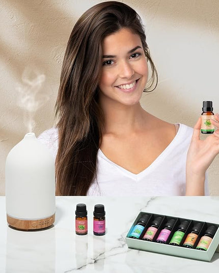Essential Oils Set-Top 6 Organic Blends for Diffusers,Candle Making,Aromatherapy,Humidifiers,Gifts - Peppermint,TeaTree,Lavender,Eucalyptus,Lemongrass,Orange(6X0.33 fl oz)