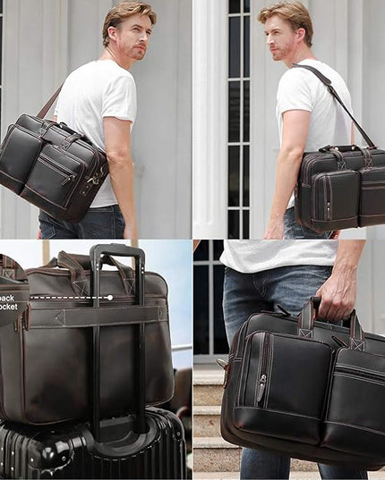 Leather Briefcase for Men Expandable Large 17 Inch Laptop Crossbody Shoulder Bag Business Travel Duffel Attache Case