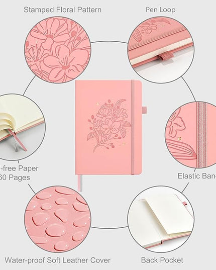 &And Per Se Dotted Journal Notebook for Women&Men with Pattern, A5 Leather Hardcover, 160 Pages 100GSM Thick Dotted Paper, 3 Sheets of Stickers Included(Blush)