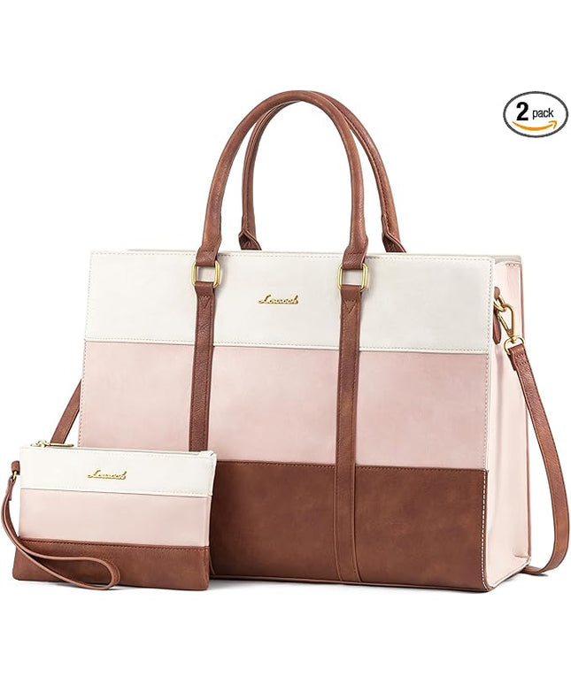 LOVEVOOK Laptop Bag for Women, 15.6 Inch Laptop Tote Bag, Vintage Leather Work Bags for Women, Waterproof Computer bag with Clutch Purse, Large Capacity Briefcase, Business Office Bag