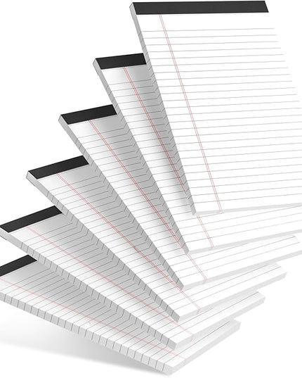 AILZFEI 6pcs Small Note Pad 5x8 College Ruled Legal Pads Paper Notepads 6 Pack Study Back Writing Pads 5 x 8 Legal Pads Perforated Narrow Ruled Pads of Paper White