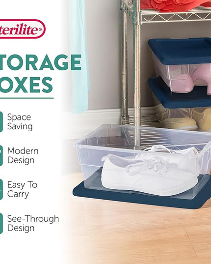 Sterilite Stackable 6 Quart Home Storage Box with Handles and Lid for Efficient, Space Saving Household Storage and Organization, (10 Pack)