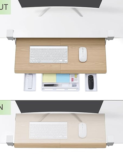 ETHU Keyboard Tray Under Desk, Pull Out Keyboard & Mouse Tray with C-clamp, Ergonomic Desk Keyboard Tray Slide Out, Pull Out Platform Drawer for Home and Office（Oak）