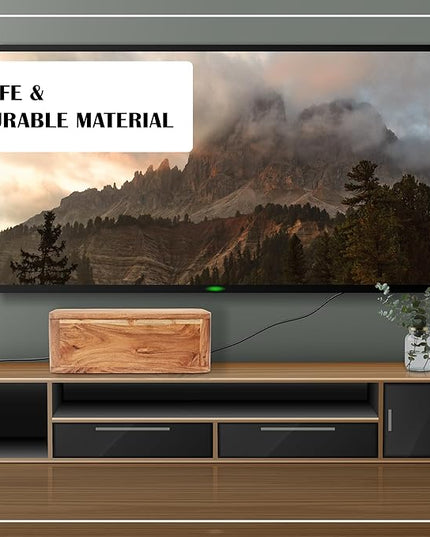 Large Cable Management Box - Acacia Wood - Cable Organizer Box and Power Strip Box for Electrical Cord Management - Hide Desk Cord and Floor Cables - Wire Storage and Organization for Cords