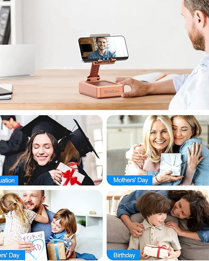 TechGlow Gifts for Men Women Foldable Cellphone Stand with Bluetooth Speaker and Charging Function Birthday Gift Idea for Mom Dad Cool Gadget Tech Gifts-Rose Gold