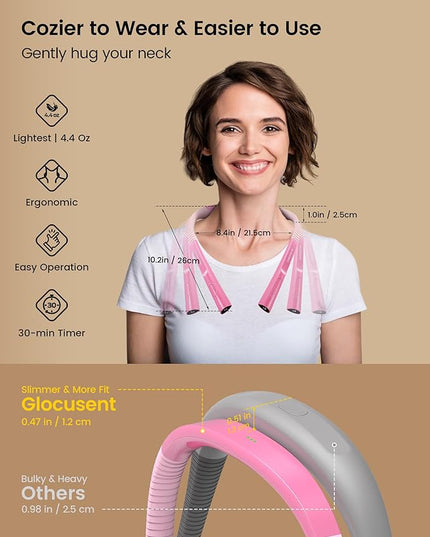Glocusent Upgraded LED Neck Reading Light, Book Light for Reading in Bed, 30-min Timer, 3 Colors & 3 Brightness Adjustable, Rechargeable & Long Lasting, Perfect for Reading, Knitting