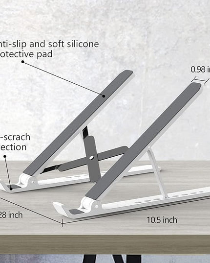 Laptop Stand for Desk, Adjustable Laptop Riser Foldable Portable Laptop Holder, Ventilated Cooling Notebook Stand for 10-15.6” Laptop,Tablet-White