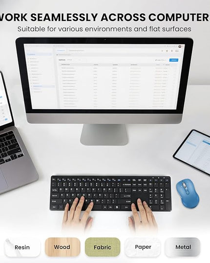 Wireless Bluetooth Mouse Rechargeable,USB+BT×2,Multi Device Quiet Ergo Computer Mouses,Metal 4-Way Super Scrolling,± 3200 DPI,10 Button,Plug&Play,Cordless Mice for Laptop,Tablet,Mac,iPad,PC,Phone-Blue