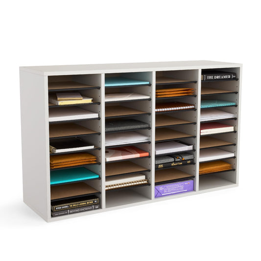 Safco Literature Organizer, 36 Compartments, Office and Classroom Mailbox with Adjustable Shelves, Wood Paper and Mail Sorter, Modern Gray