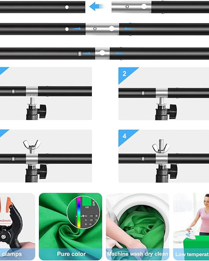 Green Screen Backdrop Kit with Stand, PULUZ 3.2x6.5ft Portable GreenScreen Background Stand, T-Shape Green Screen Stand kit with Clamp Carrying Bag for Streaming Video and Photography Shoots