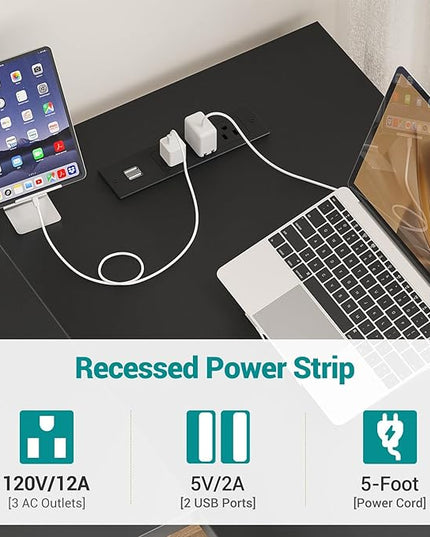 Reversible L Shaped Computer Desk with Power Outlets and USB Charging Ports, Sturdy Corner Desk with Storage Shelf, Modern Work Gaming Table for Home Office, Easy to Assemble, Black