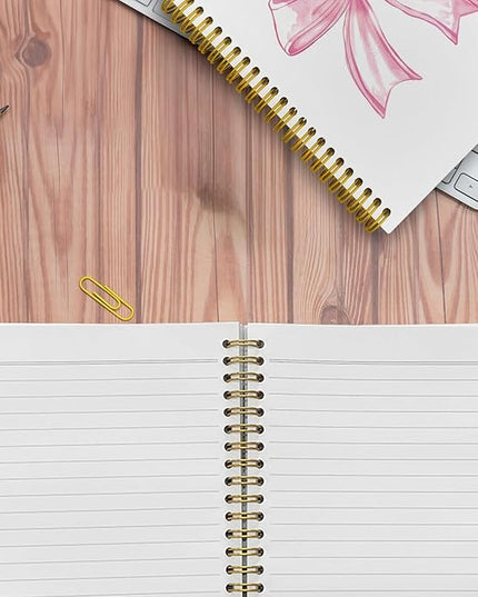 JKBMN Trendy Coquette Pink Bow Jonrnaling Notebooks, Preppy Aesthetic Spiral Notebook for Girl, Cute Pink Notebook Journal, Pink Office Supplies, Hardcover Spiral Notebooks College Ruled 5.5 x 8.3