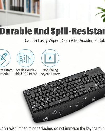 E-YOOSO Wireless Keyboard and Mouse Combo,Silent Soft Touch Quiet Keyboard Less Noise 90%,Ergonomic with Wrist Rest,2.4GHz 104 Keys Full Size,2400 DPI Mouse,for PC Computer/Laptop/Mac Air/Mini/Pro