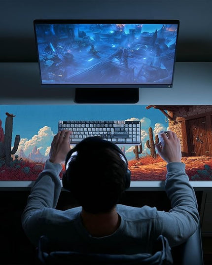 Large Mouse Pad Gaming Mousepad 31.5 x 11.8 Inch Keyboard Desktop Mat Diatomite XL Mouse Pad for Home and Office Desk Accessories with Western Desert Cabin Landscape Artwork Diatomite