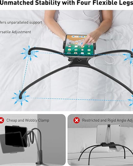 AboveTEK iPad Holder for Bed, Adjustable Tablet Bed Stand Mount, 360° Hands-Free Kindle Holder for Reading in Bed, Compatible w/ 4.7"-15.6" Tablets/iPads/Kindles/Phones/Samsung - Durable & Flexible
