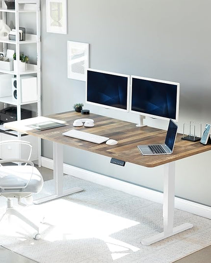 VIVO Electric 71 x 36 in Dual Motor Sit Stand Desk, Memory Height Adjustment, 2B Series, Reclaimed Wood Top White Frame, DESK-KIT-2W7P-36