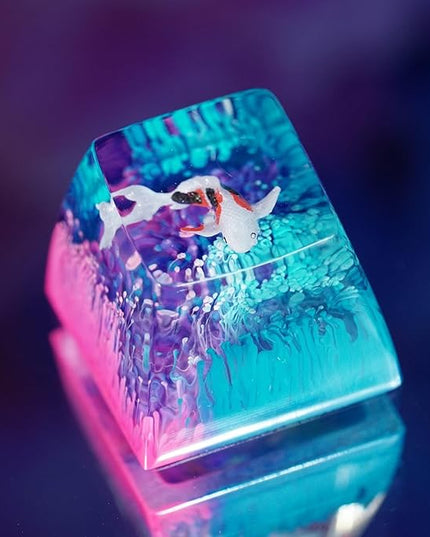 Kohaku Koi Artisan Keycap Blue and Purple Ocean R1 SA Profile Custom Keycaps 1U ESC Handmade Gaming Resin Key Cap Cherry MX Switch Compatible Mechanical Keyboard Koi Lover Gift