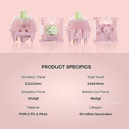 KiiBOOM x Strawberryjam1986 Linear Mechanical Switch Set, 5-Pin, 40gf, 35 Pieces Strawberry Jello Switches for Mechanical Gaming Keyboard, Compatible with MX Keycaps