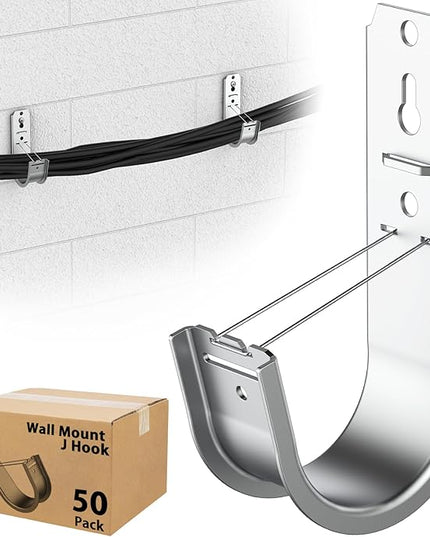 50 Pack 2 Inch J Hook Wall Mount J Hook with Retainer Clip