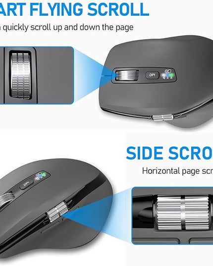 INFINMIND Wireless Side Scroll Mouse with Multi-Device, Ergonomic Computer Mice with Smart Flying Scroll, Quiet Click for Computer, Laptop, iPad, Tablet, MacBook (Grey)