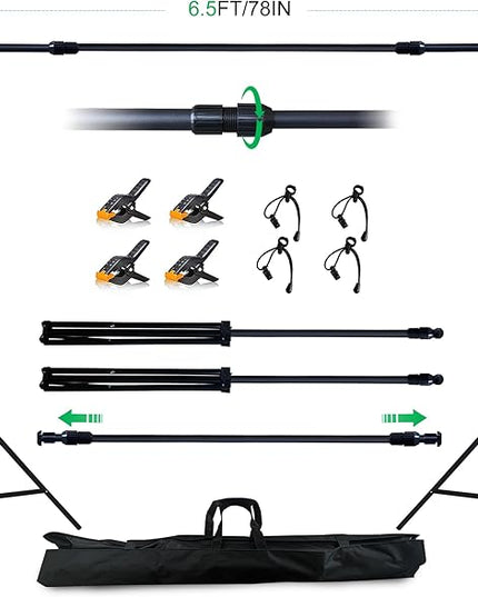2-in-1 Green Backdrop Stand Kit - 6x9 ft Green Backdrop with 6.5x6.5ft Portable Photography Stand for Video Streaming,Zoom Meetings,Parties,Anti-Wrinkle Polyester Fabric