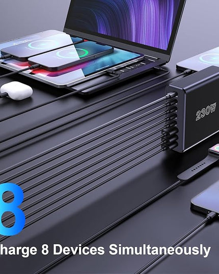 230W USB C Charging Station, Graaci Compact 8 Ports GaN Desktop Charger, PD 100W PPS 45W Super Fast Charger, Laptop Wall Charger Block for MacBook Pro, iPad, iPhone 15/14, Galaxy S24/S23, and More