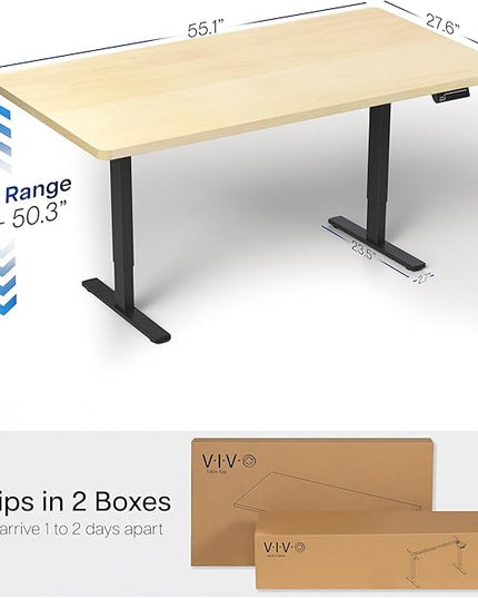 VIVO Electric 55 x 28 in Dual Motor Sit Stand Desk, Memory Height Adjustment, 2B Series, Light Wood Top Black Frame, DESK-KIT-2B55C