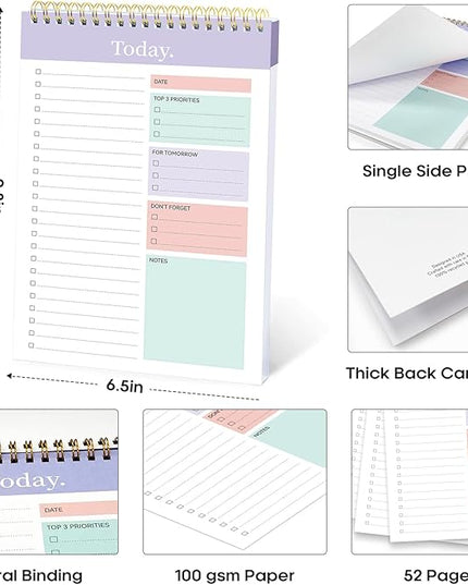Taja To Do List Notepad - To Do List Notebook for Work with 52 Sheets, 9.8" x 6.5", Undated Daily Planner Perfect for Daily Tasks and Goal Setting, Notepad Suitable for Office, Home & School - Violet Dream