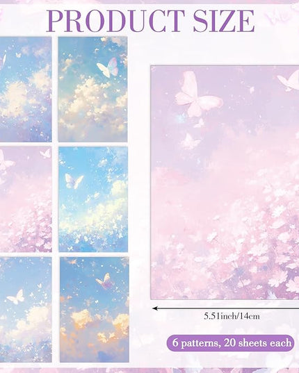 Supervitae 120 Pack Watercolor Butterfly Letter Writing Stationery Paper, 8.27 x 5.51 Inch Double Sided Decorative Letter Sheets for Writing Printing Crafts, 6 Watercolor Design (Watercolor Butterly)