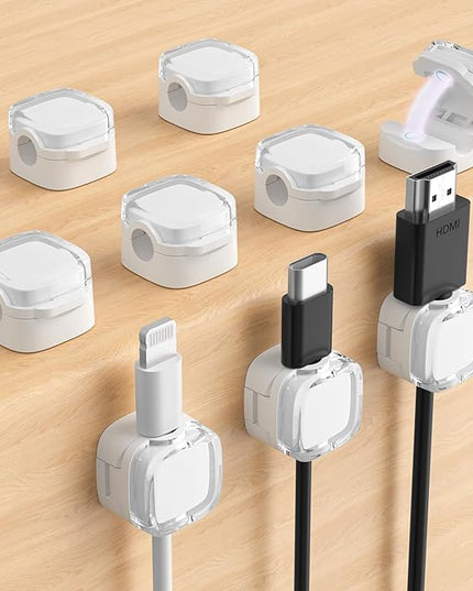 Magnetic Cable Clips, Adjustable Cord Holder Management, Adhesive Wire Keeper Organizer for Home Office Desk Phone PC Car Wall Desktop Nightstand Appliance (9-Pack White Crystal)