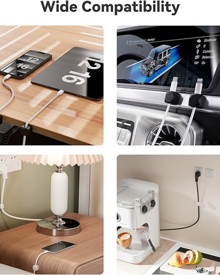 Rotatable Cord Organizer, Enhanced Spring Cable Clips, Strong Adhesive Cable Management, Desk Cord Holder for Nightstand, Office Accessories and Car (8*White)