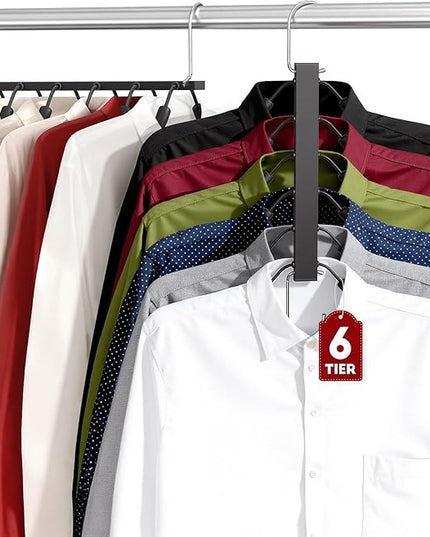 Clothes Hangers Space Saving 6 Tier Coat Hangers, Swing Arm Non Slip Padded Multi Sweater & T Shirt Hangers, 3 Packs Heavy Duty Stainless Steel Sweater Closet Organizers and Storage