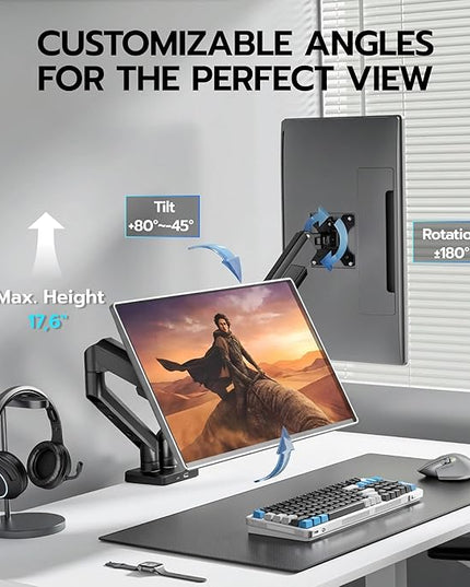 ARES WING Dual Monitor Mount, Heavy Duty Monitor Arms for 2 Monitors for 17-35 Inch, Fully Adjustable Monitor Desk Stand with USB A/C for Ultrawide Screen, VESA 75x75 or 100x100mm, Black