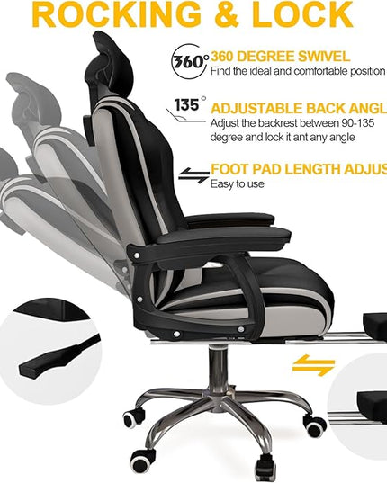 Executive Office Chair Reclining with Footrest Ergonomic Computer Desk with Lumbar Support Big and Tall Home High Back Gaming Chair for Office Home Study