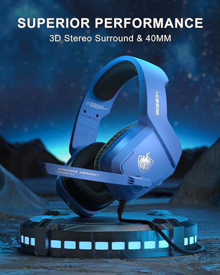 PHOINIKAS Gaming Headset for PS4, PS5, PC, Laptop, Stereo Over Ear Gaming Headphones with Noise-Canceling Mic, Gaming Headsets for XboxOne, Switch, Laptop, Mac, Phone (Navy Blue)