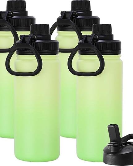 DOMICARE 16 oz Kids Water Bottle for School Stainless Steel Double Wall Vacuum Insulated Water Bottle with Straw lids & Spout Lid, Leakproof BPA Free (Green gradient,4)