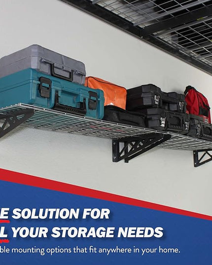 SafeRacks Wall Shelves - 2 Pack of 18 x48 Garage Wall Mounted Shelving, Wire Storage Racks, Utility Shelf, Heavy Duty Shelves with 4 Accessory Hooks, 500lbs Capacity, Color: Hammertone