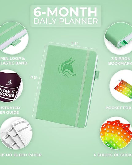 Clever Fox Daily Planner – Undated Planning Notebook with Hourly Schedule & To-Do List – Personal Day Task & Work Organizer, 6 Months (Mint)