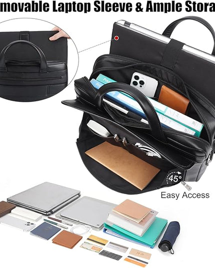 Masa Kawa Leather Briefcase for Men 15.6", 17" Laptop Computer Case Business Travel Work Messenger Cross Body Shoulder Bag